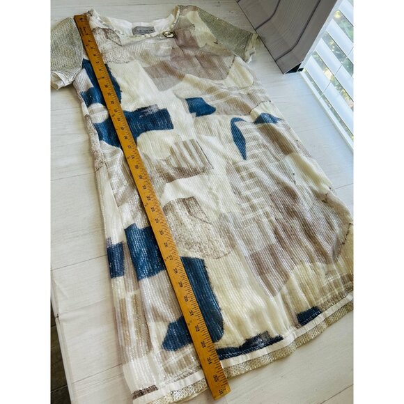 Elisa Cavaletti Women's Medium Italian Sequin Mesh Overlay Dress Beige/Blue - Picture 13 of 15